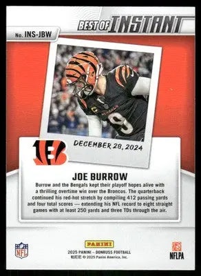 2025 Panini Donruss Best of Instant Joe Burrow #INS-JBW Football - Football Card Single