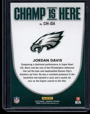 2025 Panini Donruss Champ Is Here Jordan Davis #CIH-JDA Football - Football Card Single