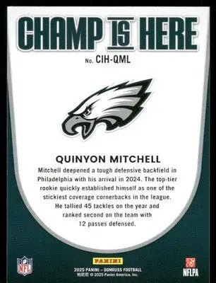 2025 Panini Donruss Champ Is Here Quinyon Mitchell #CIH-QML Football - Football Card Single
