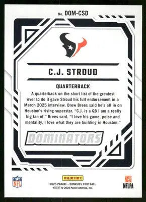 2025 Panini Donruss Dominators C.J. Stroud #DOM-CSD Football - Football Card Single