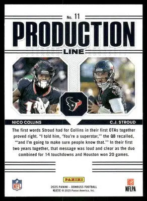 2025 Panini Donruss Football C.J. Stroud Nico Collins #11 Football - Football Card Single