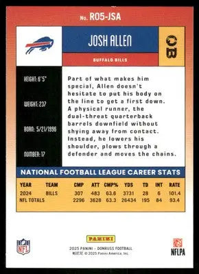 2025 Panini Donruss Football Josh Allen #RO5-JSA Football - Football Card Single