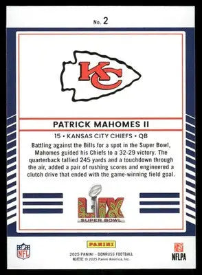 2025 Panini Donruss Football Patrick Mahomes II #2 Football - Football Card Single