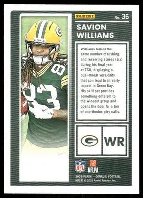 2025 Panini Donruss Football The Rookies Savion Williams #36 Football - Football Card Single