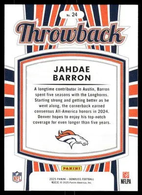 2025 Panini Donruss Football Throwback Jahdae Barron #24 Football - Football Card Single
