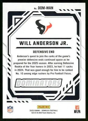 2025 Panini Donruss Football Will Anderson Jr. #DOM-WAN Football - Football Card Single