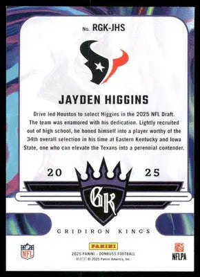 2025 Panini Donruss Gridiron Kings Jayden Higgins #RGK-JHS Football - Football Card Single