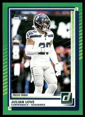 2025 Panini Donruss Julian Love #197 Press Proof Green Football - Football Card Single
