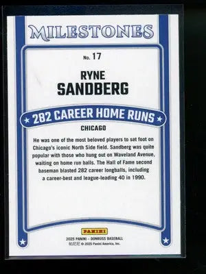 2025 Panini Donruss Milestones Ryne Sandberg #17 Baseball - Baseball Card Single