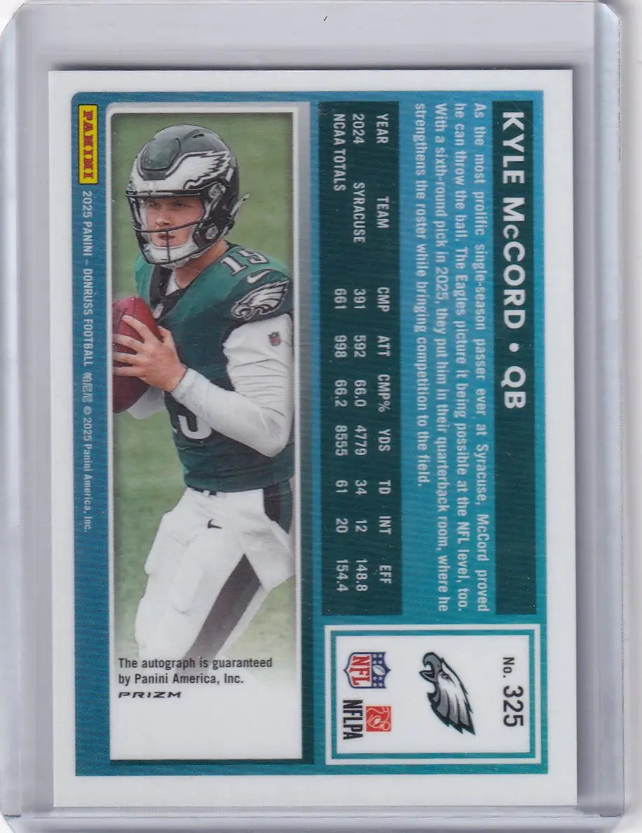 2025 Panini Donruss Optic Auto #325 Kyle McCord - Philadelphia Eagles - Football Card Single
