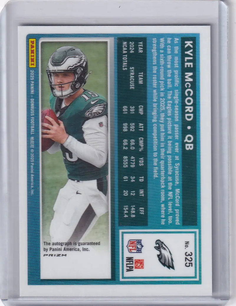2025 Panini Donruss Optic Auto #325 Kyle McCord - Philadelphia Eagles - Football Card Single