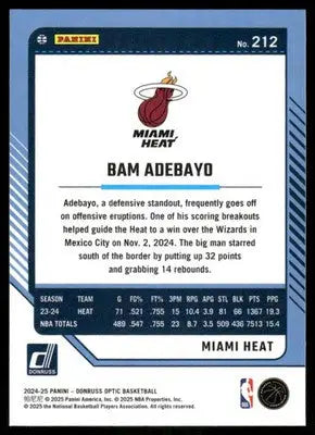 2025 Panini Donruss Optic Bam Adebayo #212 Basketball - Basketball Card Single