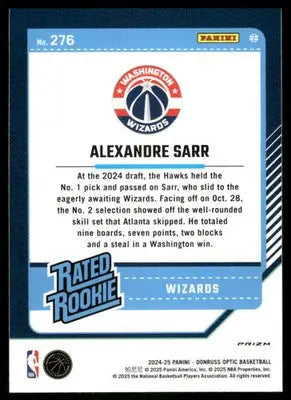 2025 Panini Donruss Optic Basketball Alexandre Sarr #276 Pink Hyper Basketball - Basketball Card Single