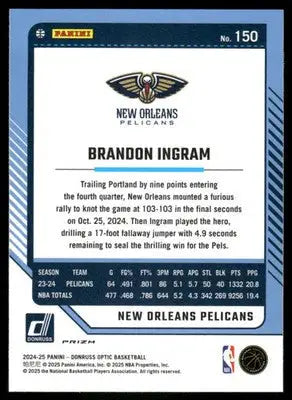2025 Panini Donruss Optic Brandon Ingram #150 Pink Hyper Basketball - Basketball Card Single
