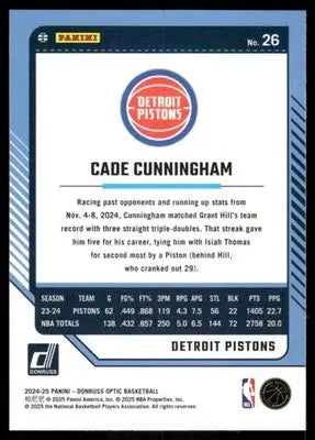 2025 Panini Donruss Optic Cade Cunningham #26 Basketball - Basketball Card Single
