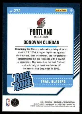 2025 Panini Donruss Optic Donovan Clingan #272 Basketball - Basketball Card Single