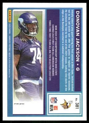 2025 Panini Donruss Optic Donovan Jackson #381 Pink Football - Football Card Single