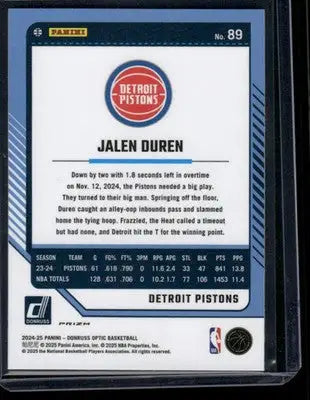 2025 Panini Donruss Optic Jalen Duren #89 Purple Basketball - Basketball Card Single