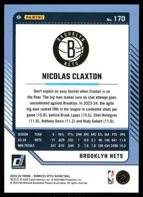 2025 Panini Donruss Optic Nicolas Claxton #170 Basketball - Basketball Card Single