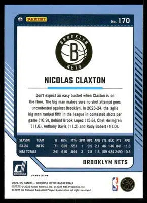 2025 Panini Donruss Optic Nicolas Claxton #170 Pink Basketball - Basketball Card Single