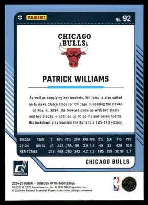 2025 Panini Donruss Optic Patrick Williams #92 Basketball - Basketball Card Single