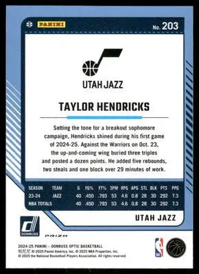 2025 Panini Donruss Optic Taylor Hendricks #203 Pink Hyper Basketball - Basketball Card Single