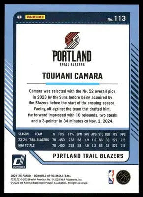 2025 Panini Donruss Optic Toumani Camara #113 Basketball - Basketball Card Single