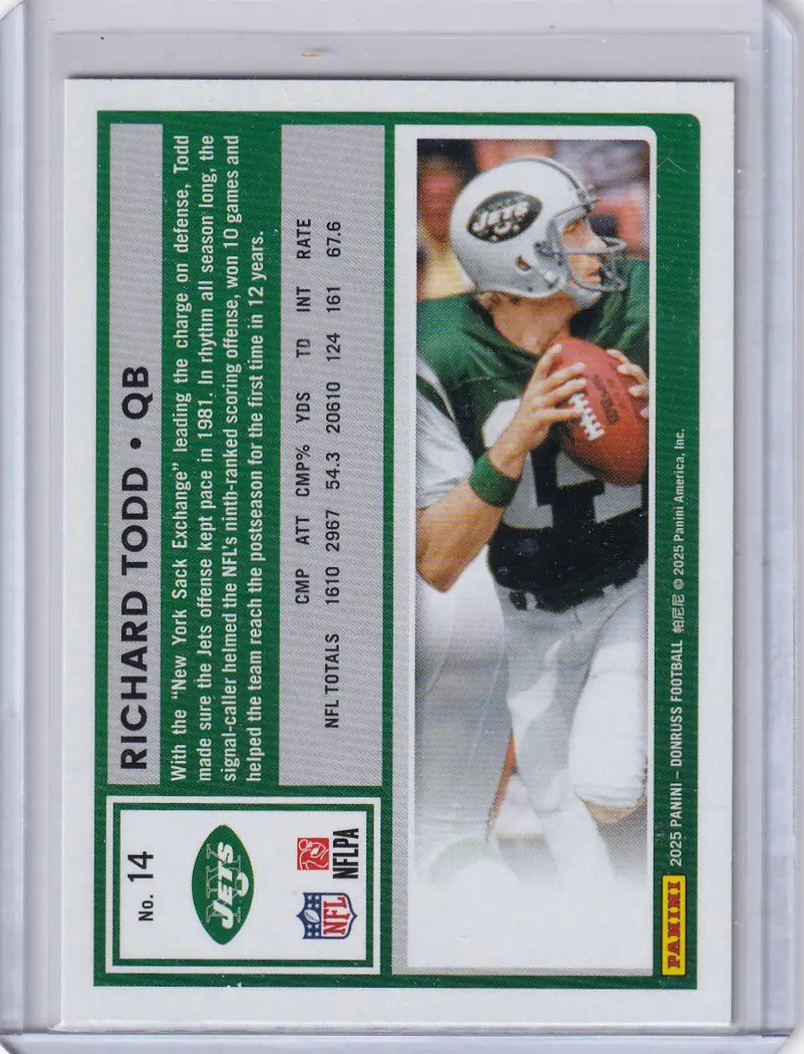 2025 Panini Donruss Press Proof 71/199 #14 Richard Todd - New York Jets - Football Card Single