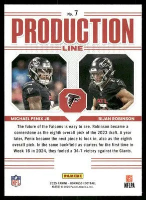 2025 Panini Donruss Production Line Bijan Robinson Michael Penix Jr. #7 Football - Football Card Single