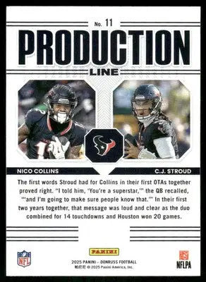 2025 Panini Donruss Production Line C.J. Stroud Nico Collins #11 Football - Football Card Single