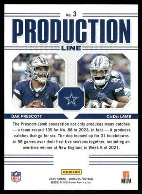 2025 Panini Donruss Production Line CeeDee Lamb Dak Prescott #3 Football - Football Card Single