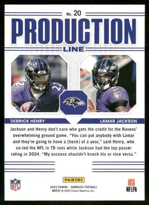 2025 Panini Donruss Production Line Lamar Jackson Derrick Henry #20 Football - Football Card Single