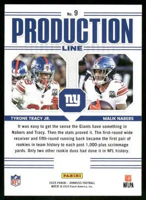 2025 Panini Donruss Production Line Tyrone Tracy Jr. Malik Nabers #9 Football - Football Card Single