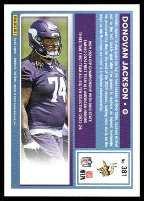 2025 Panini Donruss Rated Rookie Donovan Jackson #381 Football - Football Card Single
