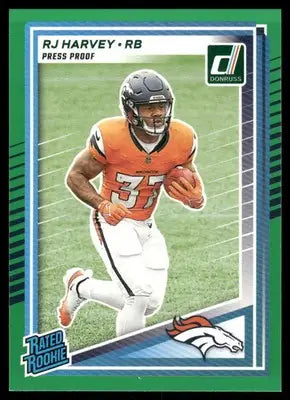 2025 Panini Donruss Rated Rookie RJ Harvey #312 Press Proof Green Football - Football Card Single