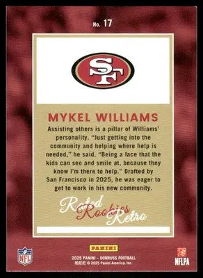 2025 Panini Donruss Rated Rookies Retro Mykel Williams #17 Football - Football Card Single