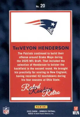 2025 Panini Donruss Rated Rookies Retro TreVeyon Henderson #20 Football - Football Card Single
