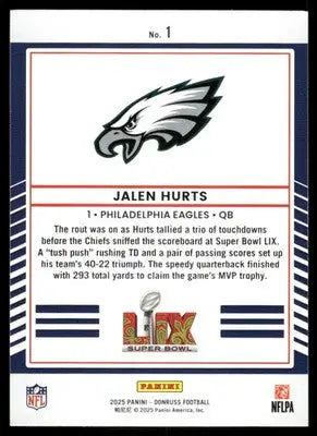 2025 Panini Donruss Road to the Super Bowl Jalen Hurts #1 Football - Football Card Single