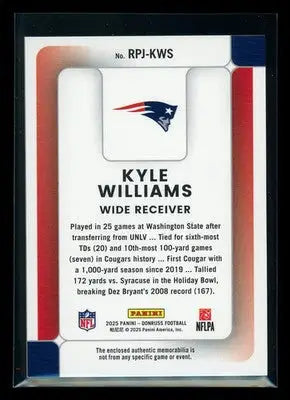 2025 Panini Donruss Rookie Phenom Jerseys Kyle Williams #RPJ-KWS Jersey Football - Sports Memorabilia