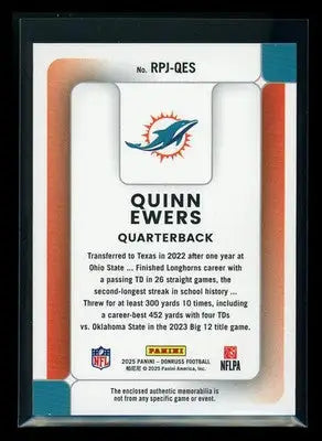 2025 Panini Donruss Rookie Phenom Jerseys Quinn Ewers #RPJ-QES Jersey Patch - Other