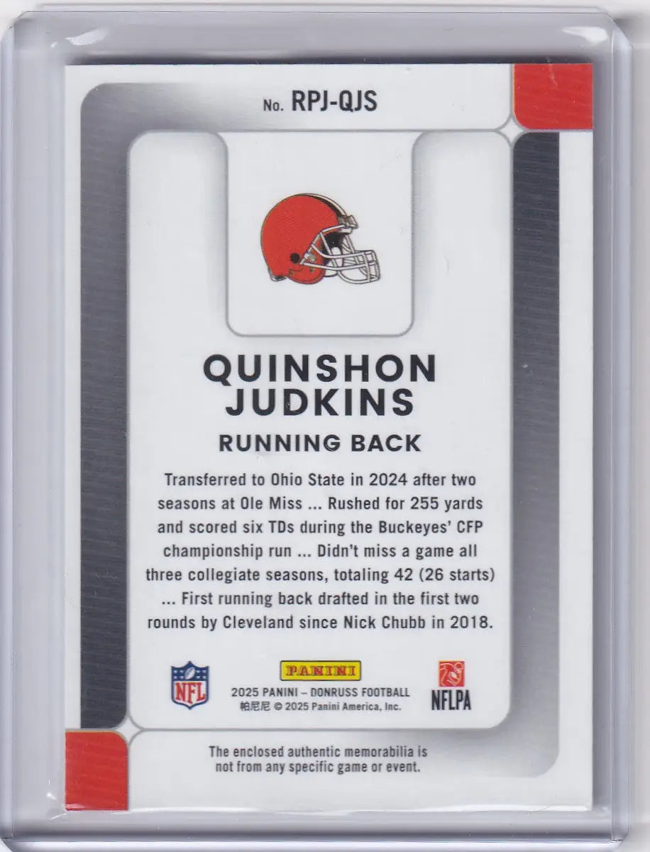 2025 Panini Donruss Rookie Phenom Jerseys #RPJ-QJS Quinshon Judkins - Browns - Football Card Single