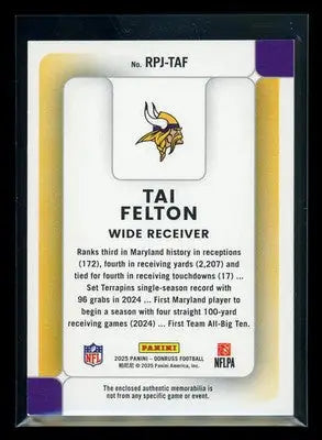 2025 Panini Donruss Tai Felton #RPJ-TAF Memorabilia Football - Sports Memorabilia