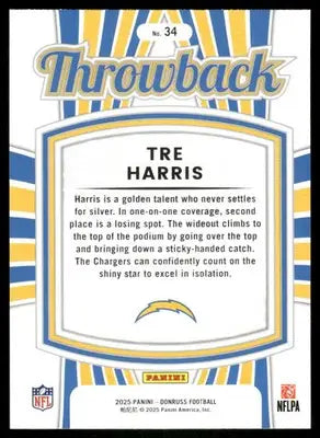 2025 Panini Donruss Throwback Tre Harris #34 Football - Football Card Single