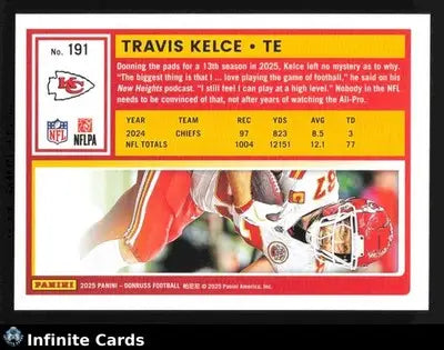 2025 Panini Donruss TRAVIS KELCE #191 Kansas City Chiefs - Football Card Single