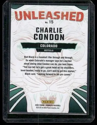 2025 Panini Donruss Unleashed Charlie Condon #15 Baseball - Baseball Card Single