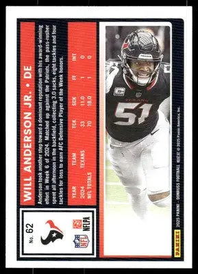 2025 Panini Donruss Will Anderson Jr. #62 Football - Football Card Single