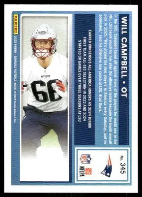2025 Panini Donruss Will Campbell #345 Football - Football Card Single