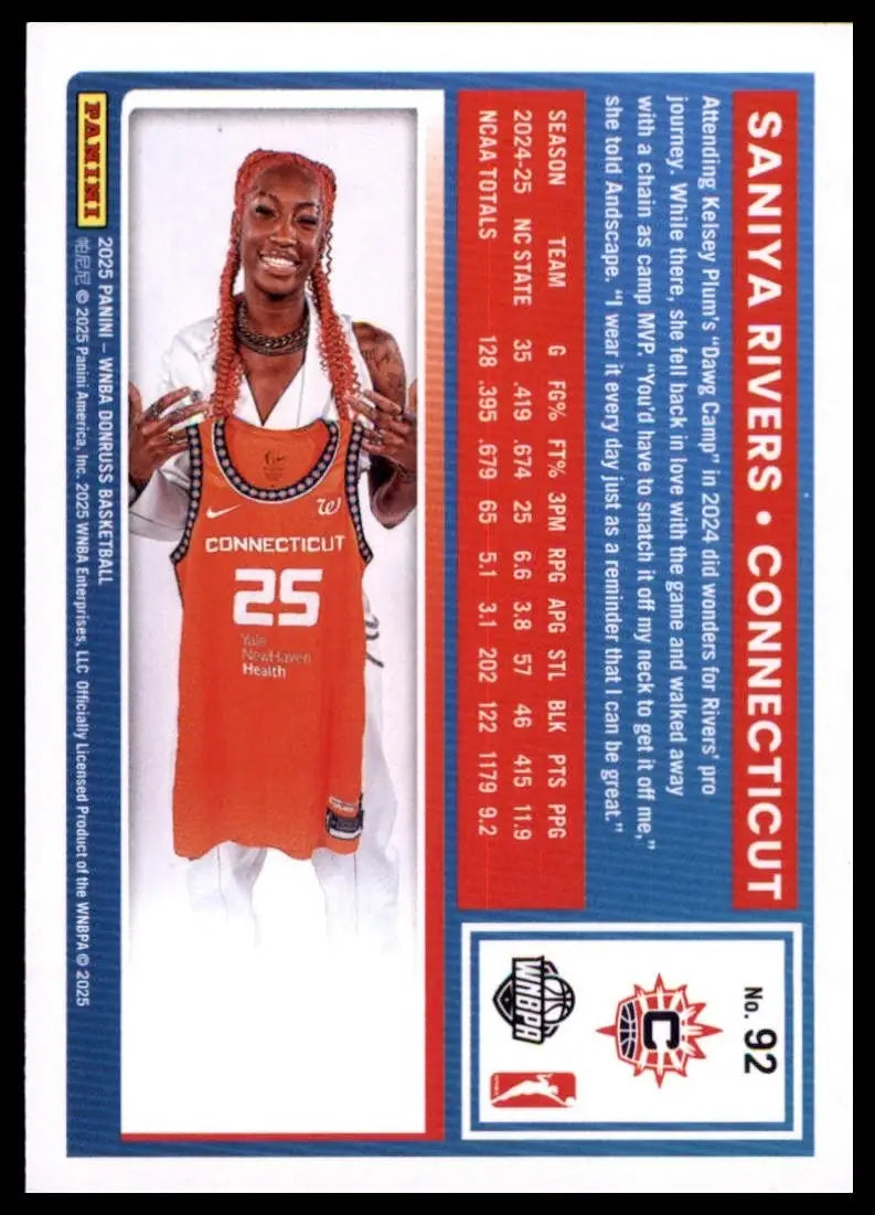 2025 Panini Donruss WNBA - Rated Rookie Saniya Rivers #92 (RC) - Basketball Card Single