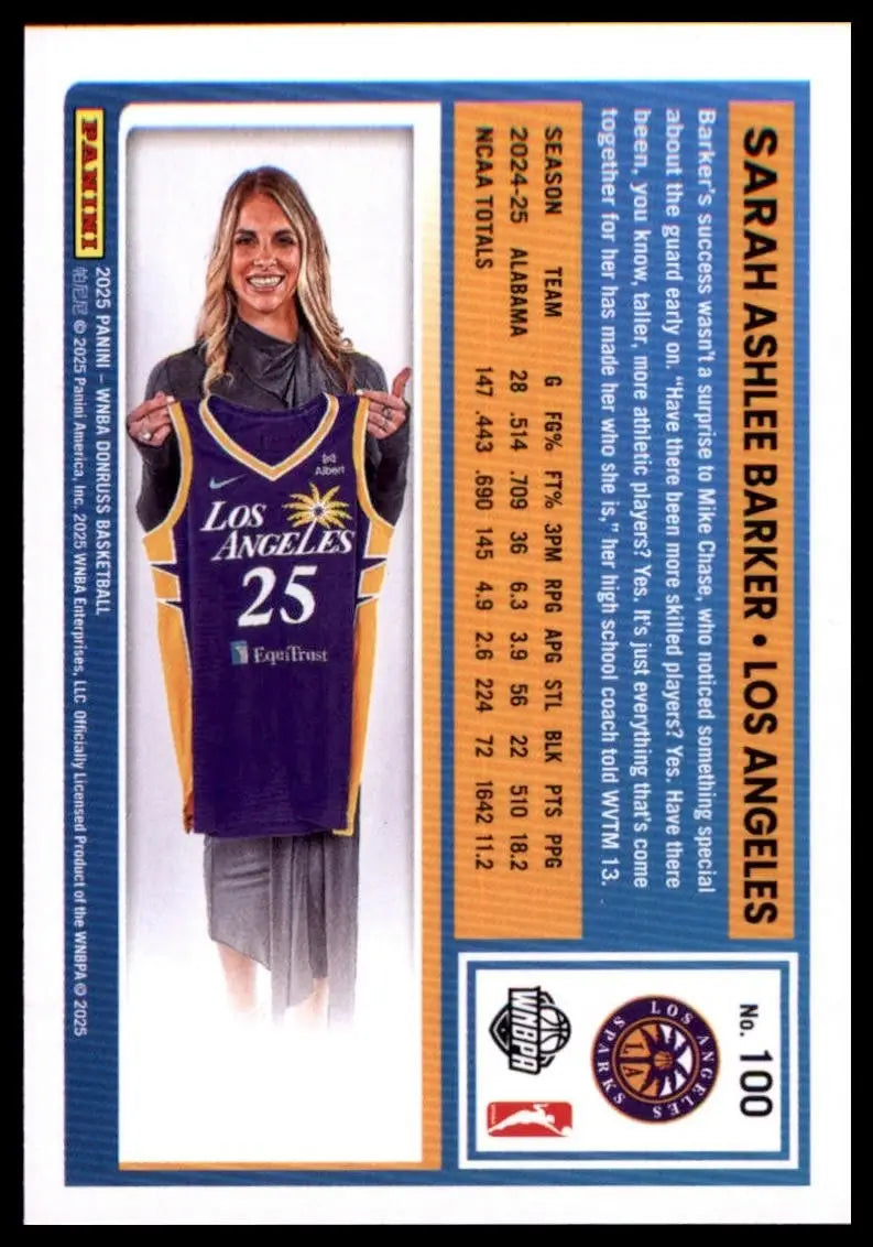 2025 Panini Donruss WNBA - Rated Rookie Sarah Ashlee Barker #100 (RC) - Basketball Card Single