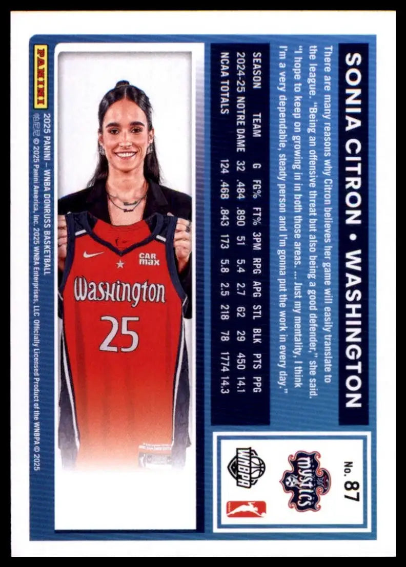 2025 Panini Donruss WNBA - Rated Rookie Sonia Citron #87 (RC) - Basketball Card Single